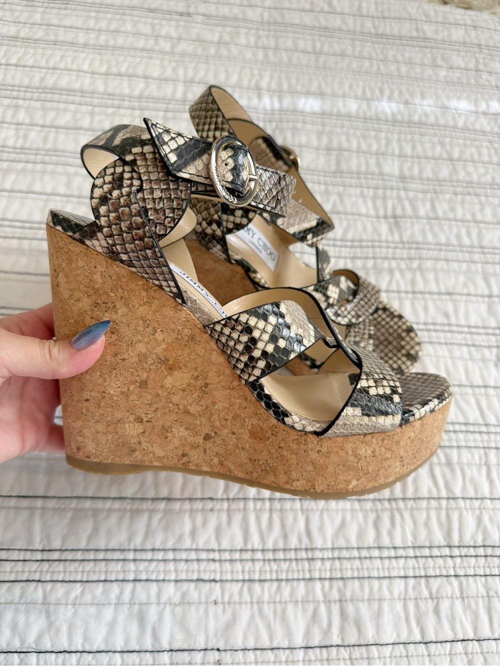 NWT Jimmy Choo Snake Embossed Strappy Sandals Wedge Platform size 39 - Picture 5 of 10